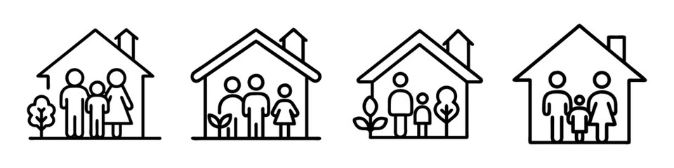 family home with garden icon, family home with garden line art - simple line art of family home with garden, perfect for family home with garden logos and icons
