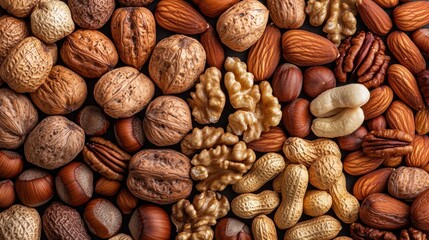 A close up view of several various nuts and seeds
