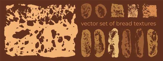 Set of vector bread textures - sponge texture background for banners, flyers and posters - style of bakery and bakeshop. High-resolution monochrome patterns - Sourdough bread pores backdrop