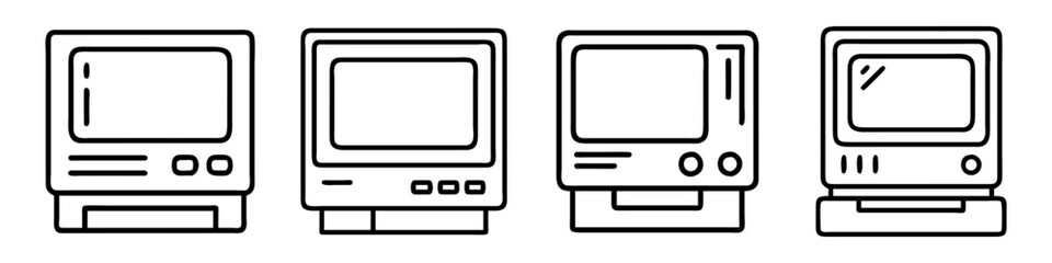 80s computer monitor icon, 80s computer monitor line art - simple line art of 80s computer monitor, perfect for 80s computer monitor logos and icons