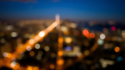Blurred abstract bokeh background of San Francisco city lights at night, Created by Generative AI