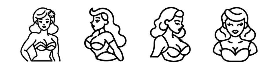 vintage pin up girl icon, vintage pin up girl line art - simple line art of vintage pin up girl, perfect for vintage pin up girl logos and icons