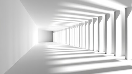 Fototapeta premium Abstract White Architecture: Sunlit Pillars in a Modern Hallway Design