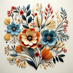 Vintage-Inspired Boho Floral Pattern on Clean White