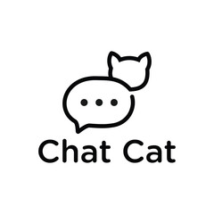 cat and chat abstract line logo designs