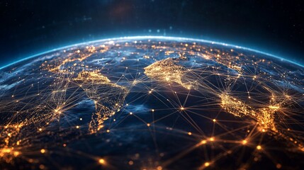 Obraz premium Global Network Tapestry Woven with Lines of Light Across Earth