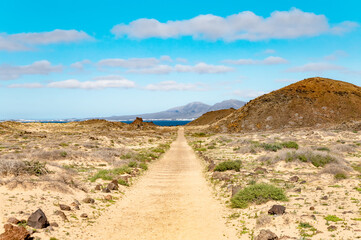 Hiking trail around Island Isla de Lobos, Canary Islands, Spain, Europe.