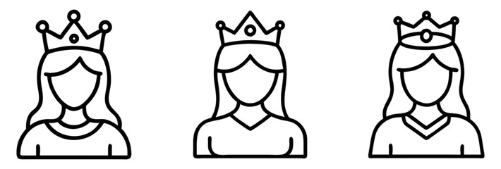 woman wearing a crown icon, woman wearing a crown line art - simple line art of woman wearing a crown, perfect for woman wearing a crown logos and icons
