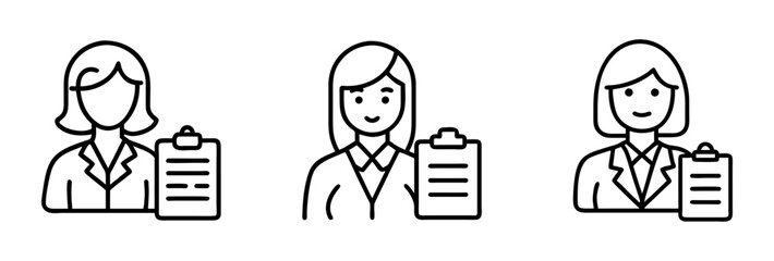 woman with clipboard manager icon, woman with clipboard manager line art - simple line art of woman with clipboard manager, perfect for woman with clipboard manager logos and icons