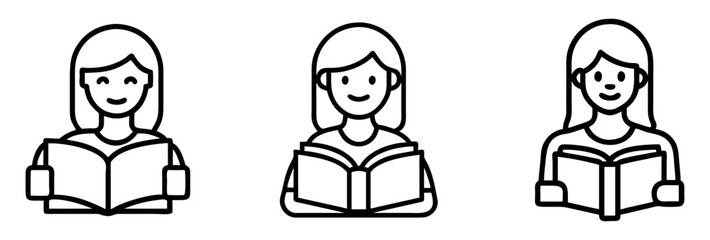 woman with book education symbol icon, woman with book education symbol line art - simple line art of woman with book education symbol, perfect for woman with book education symbol logos and icons