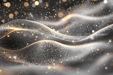 Flowing effect with gray-toned light particles and glitter.
