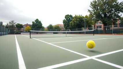 Tennis Court Scene Green Court Yellow Ball Outdoors