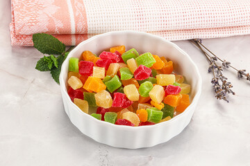 Sweet candied papaya colorful pieses