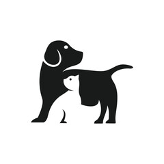 Silhouette of dog with negative space logo of cat logo vector