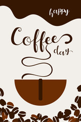 coffee day  card , poster, decoration, flat, cafe, hand drawn elements, vector illustration