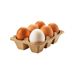 Fresh hen eggs tray on transparent background