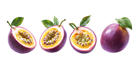 Pack Passion Fruit Set on Transparent Background for Food, Nutrition, and Tropical Illustrations