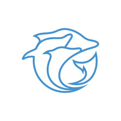 Illustrations of dolphins line art logo. Three dolphins line art logo