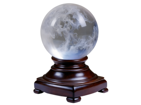 Enigmatic Crystal Ball, A Swirling Symphony of Light and Mystery on Elegant Wood Stand