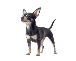 Isolated Small Black and Brown Chihuahua Looking Upwards