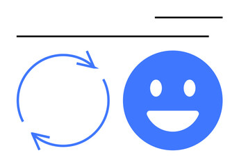 Circular arrows representing cycle next to a smiling face, illustrating positivity, feedback, renewal, balance, and satisfaction. Ideal for innovation, customer satisfaction, teamwork motivation