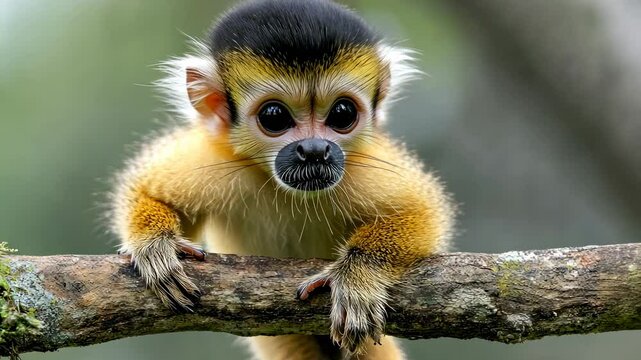 Adorable Baby Squirrel Monkey on a Branch