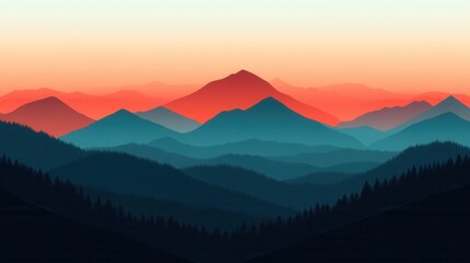 Fototapeta premium Majestic Sunset over Serene Mountain Ranges A Breathtaking Panorama of Nature's Beauty