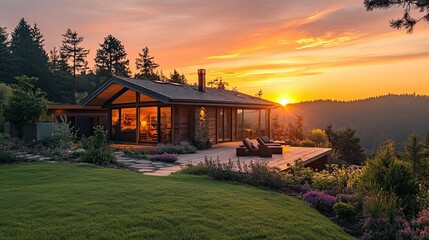 Bungalow exterior design during the golden hour