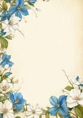 A blank page with an elegant border of blue and white flowers