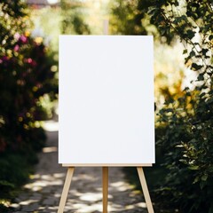 Blank easel sign in garden setting
