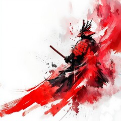 Crimson Samurai A Dynamic Abstract Painting of a Warrior. This illustration depicts a samurai in a vibrant red and black color scheme.