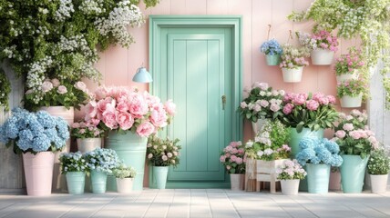Charming Parisian flower shop with pastel decor and vibrant blooms Generative AI