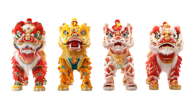 Pack Lion Dance Prop Set on Transparent Background for Festival Art, Cultural Illustrations, and Performance Designs