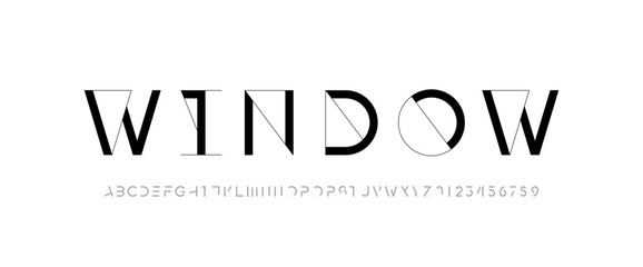 Font alphabet, thin letters from A to Z and numbers from 0 to 9, vector illustration 10EPS