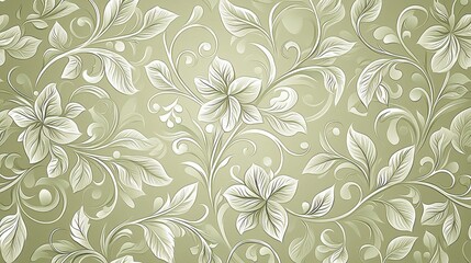 Obraz premium Floral pattern featuring leaves and flowers on a green background with botanical design elements