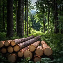 stack of firewood, firewood in the forest, felled trees
