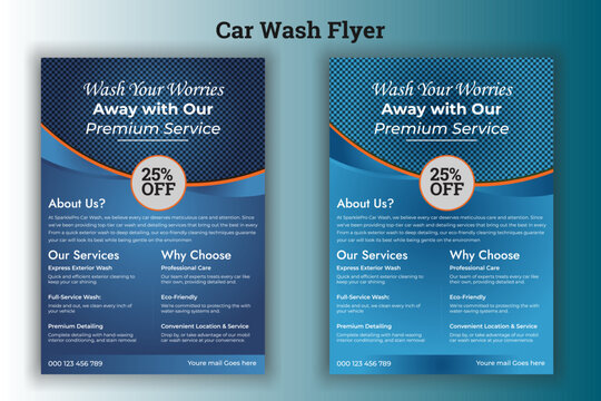 Vector layout design with car for car wash service. Adapt to poster, flyer or banner. A4 size.