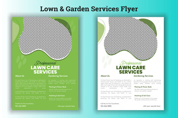 Lawn and gardening service flyer design template. Tree and gardening service poster leaflet design. lawnmower flyer template