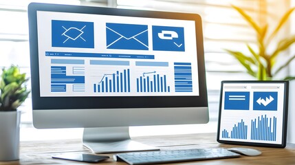 Business Analytics Dashboard Displayed on Desktop Computer and Tablet
