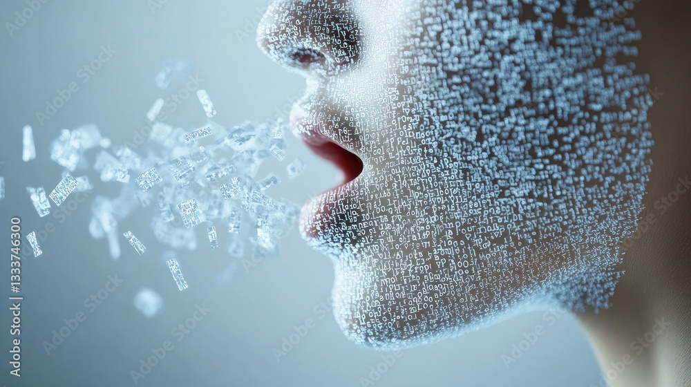 Poster conceptual image of artificial intelligence speech processing, digital communication,machine learnin