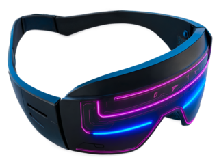 Sleek cyberpunk visor with vibrant ar overlays, futuristic tech eyewear