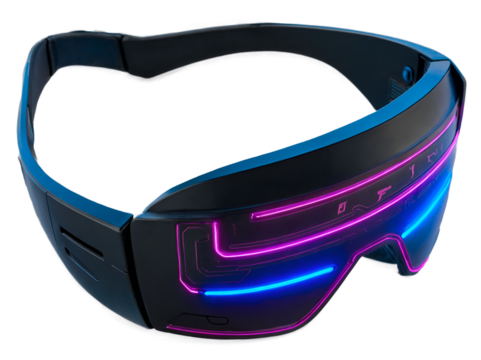 Sleek cyberpunk visor with vibrant ar overlays, futuristic tech eyewear