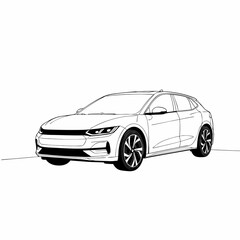 Obraz premium Stylized outline of a modern car in side view on white background, minimalistic design, copy space
