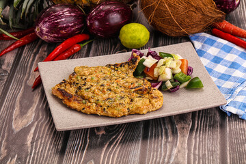 Tasty chicken steak with vegetables