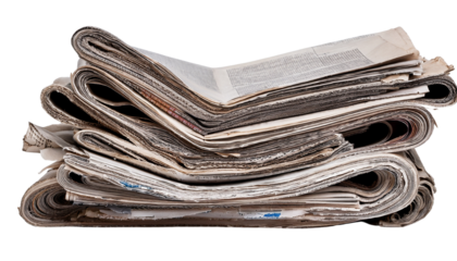 pile of old newspapers isolated on transparent background.