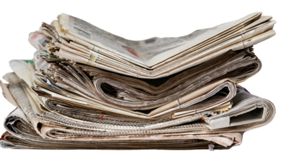 pile of old newspapers isolated on transparent background
