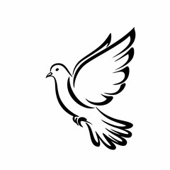 Obraz premium Illustration of a dove flying on white background, minimalistic design, copy space
