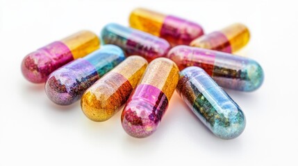 Vibrant Multi-Hued Herbal Vitamin Tablets on a White Surface