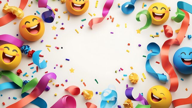 Fun pranks and practical jokes for april fools day celebrations colorful background with smiley faces and confetti