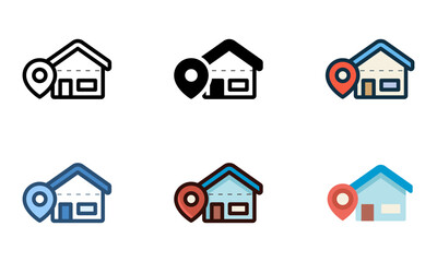 Location home icon set with outline, flat, lineal color, solid style.